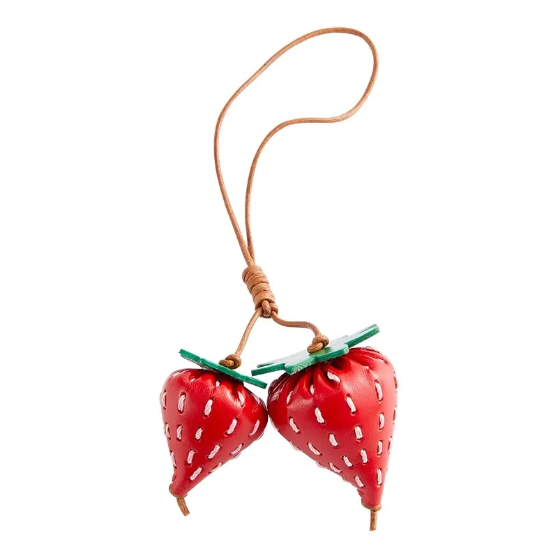 Strawberry charm cowhide leather fashion high-end persimmon keychain decoration pendant bag accessories