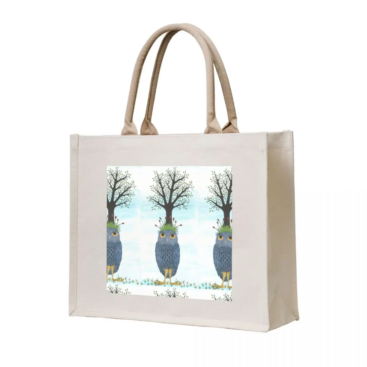

Owl Growing Red Flowers & Beech Tree Tote Bag bag for beach Candy bags foldable reusable bag