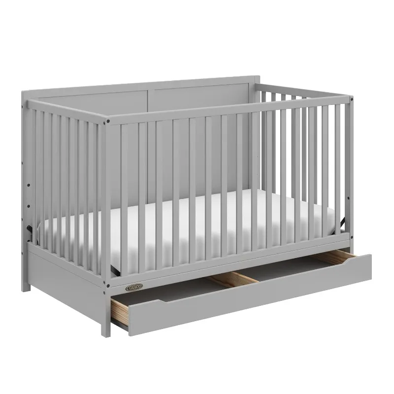 5-in-1 Convertible Crib with Drawer (Pebble Gray)