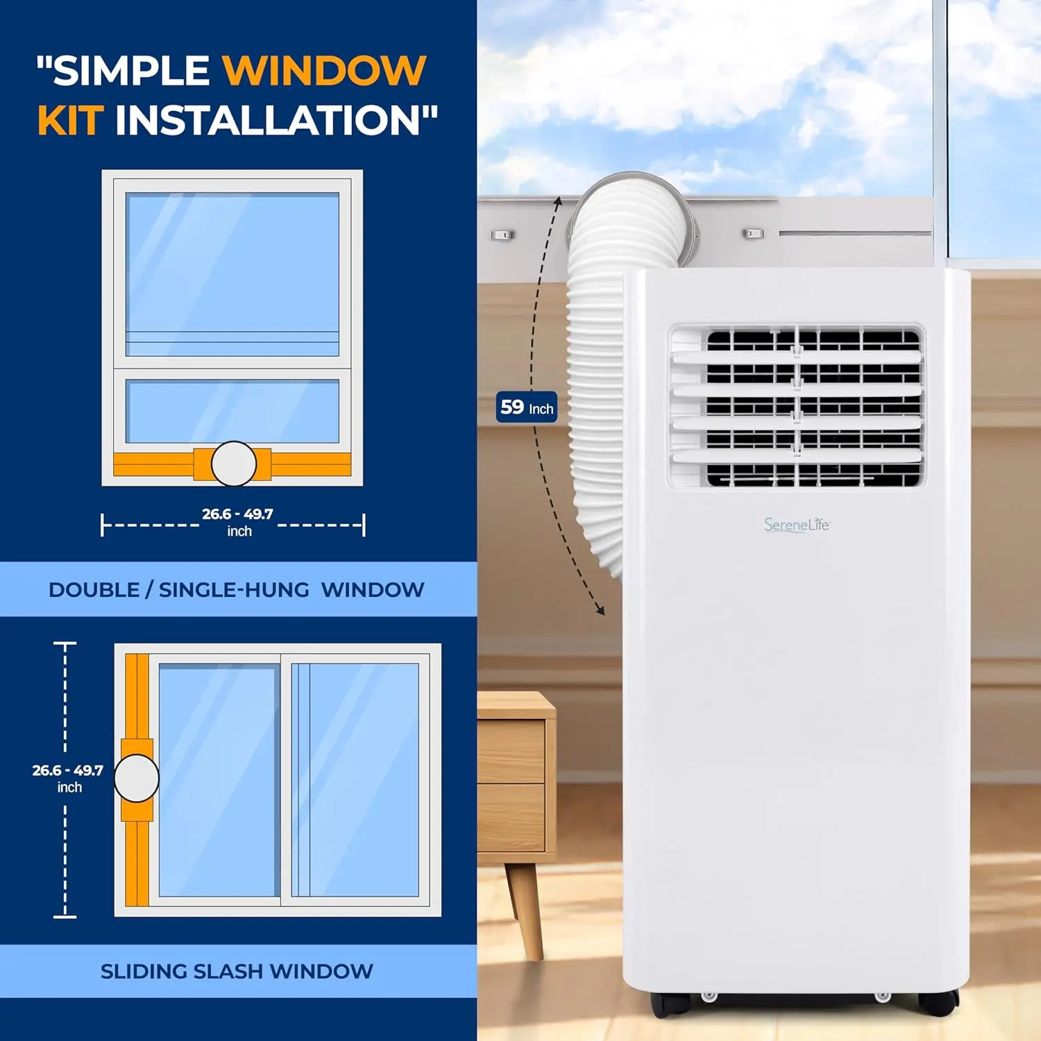 Small Air Conditioner Portable 10,000 BTU with Built-in Dehumidifier - Portable AC unit for rooms up to 450 sq ft - W