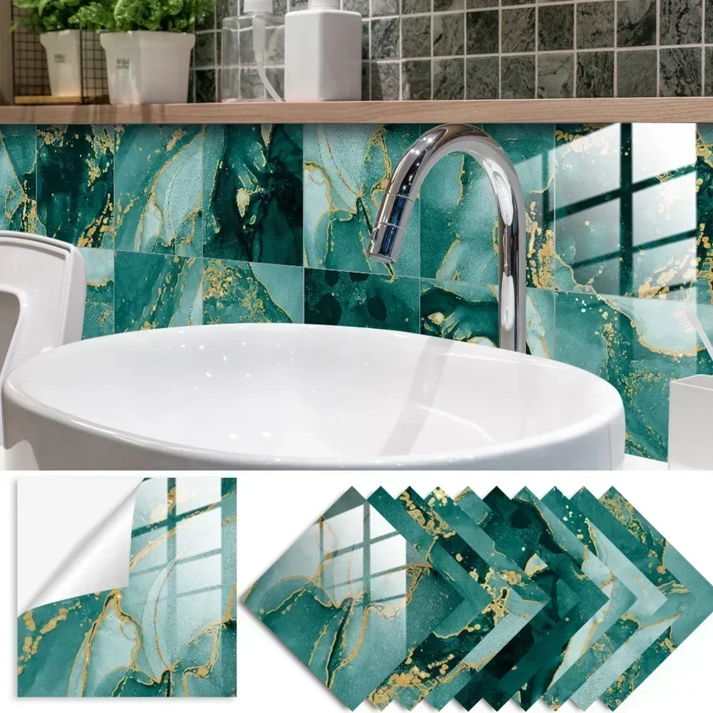 10 Uds. Adhesivo de pared para decoración del hogar, bolsa impermeable a prueba de aceite, película de azulejos de PVC, pegatinas de pared, accesorios de baño y cocina