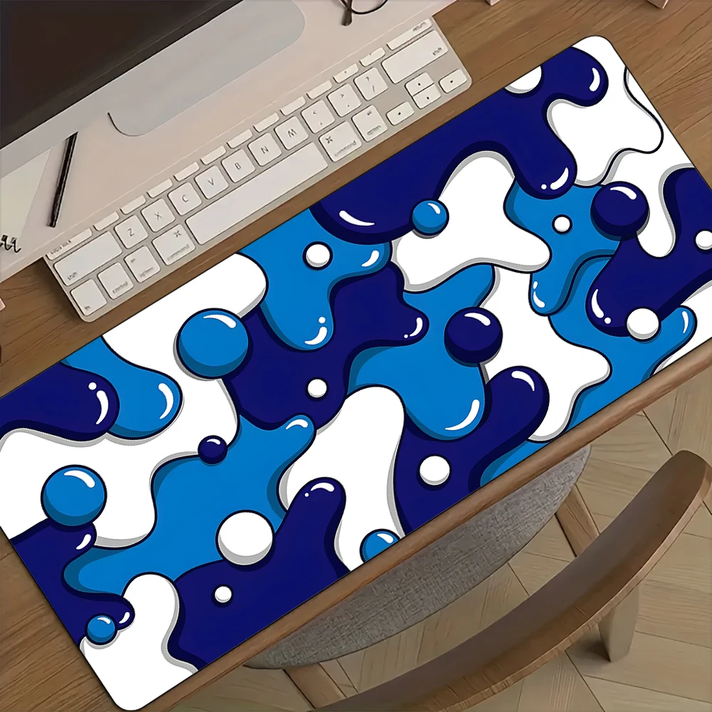 Alas Mouse Alas Meja Alas Mouse Tema Gelembung Biru dan Putih dengan Tepi Jahitan Alas Karet Anti Selip Keypad Alas Gaming Alas Diperpanjang