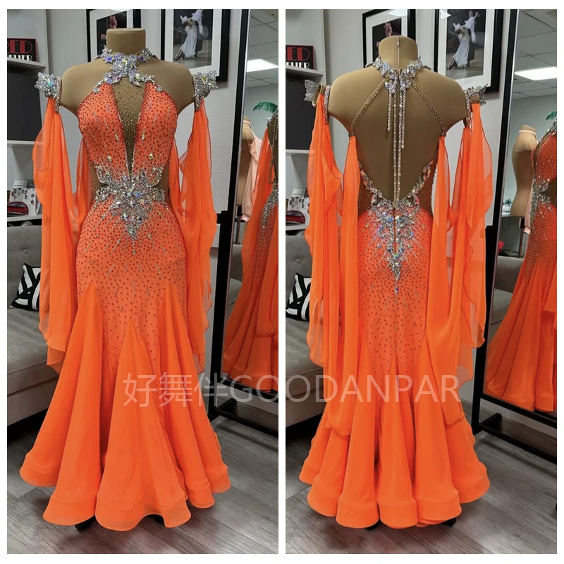 

ballroom dance dress Modern dress Waltz Tango Ballroom Dance costumes standard dance Dancing Clothing dress orange