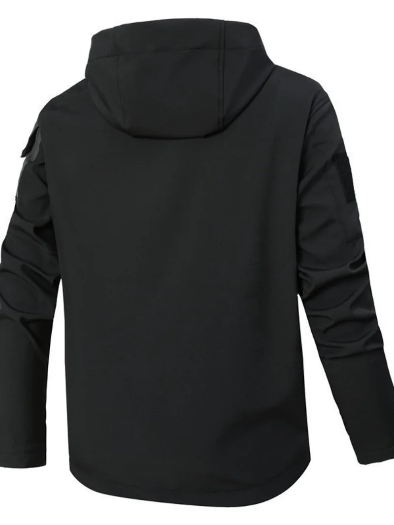 Men's Tactical down Jacket Autumn Winter Shark Skin Soft Shell Fleece Windproof Zipper Hooded Outdoor Warm Casual Coat