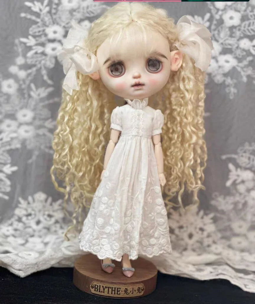 1pcs Blythe vintage white retro style one-piece dress 1/6 30cm(Fit for Pullip,Ob22/24/26, Licca)