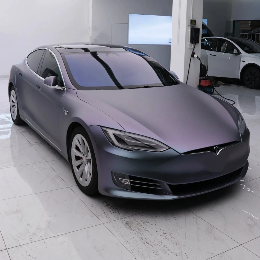 DIY Color Capri Grey Purple For Tesla Model S 2016-2020 Pre-cut PPF Color Change Film PET Paint Protection Film Anti-Scratch Kit