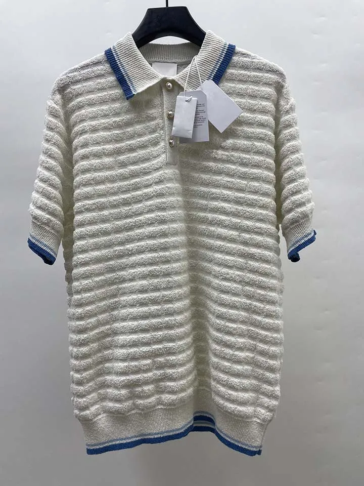 

2025 Best Version Casinoblank Logo Patched Women Men Short Sleeve Knitted Sweater Oversized Men Pearl Botton Sweater Pullover