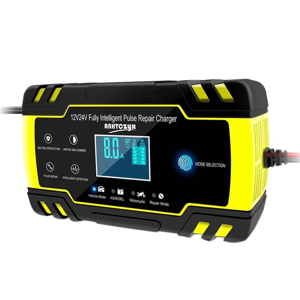 Anhtczyx Full Automatic Smart Battery Charger 12/24V 8A Pulse Repair Charger with LCD Digital Display Power Chargers EU