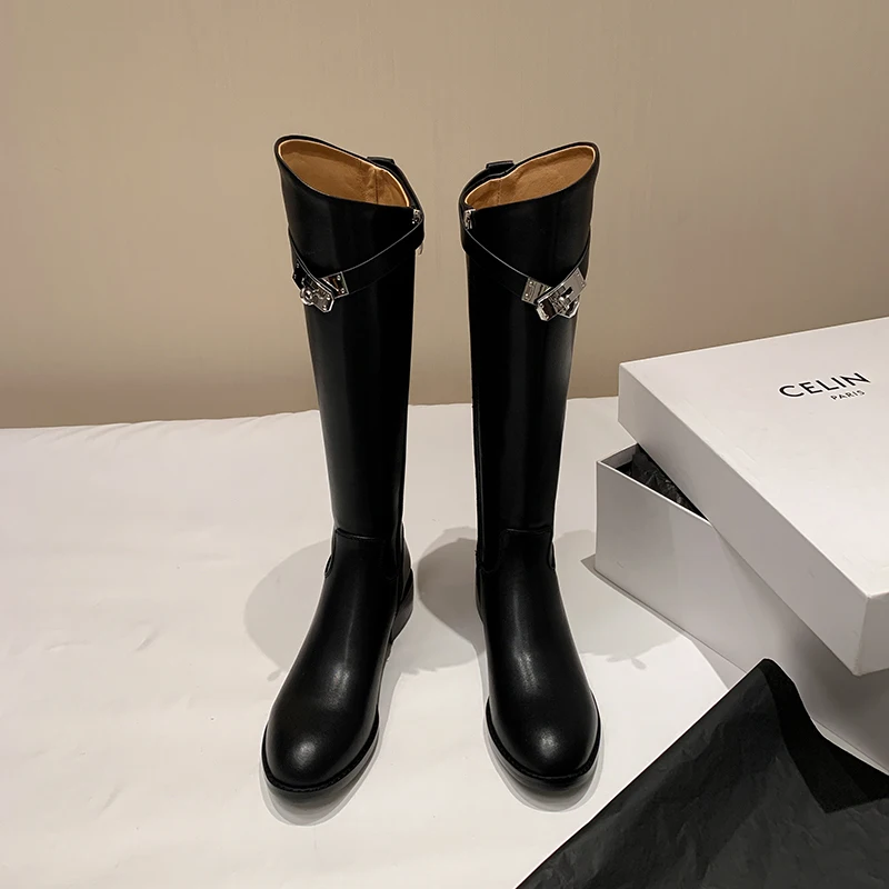 

Новинка 2025 года, оригинальные женские рыцарские сапоги из натуральной кожи, современные высокие сапоги до колена, уличная обувь для вечеринок