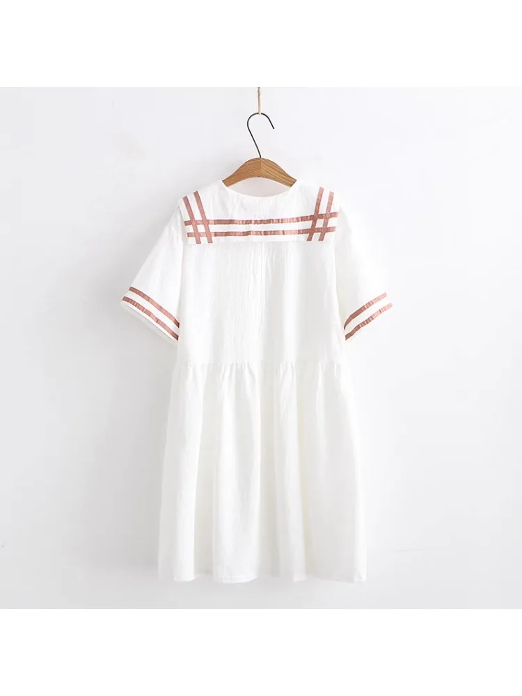 Merry Pretty High Quality Navy Collar White Mini Dress Women's Summer Preppy Retro JK Style Single-breasted Bow Tie Dresses