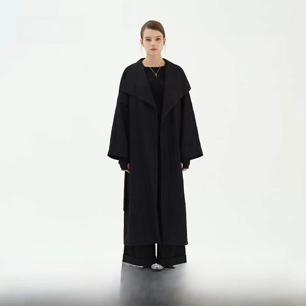 

ZYTA Retro Belted Ele Long Classic Faion Windbreaker Coat Women's Spring New Sle Commute Simple Straight Cut Outerwear