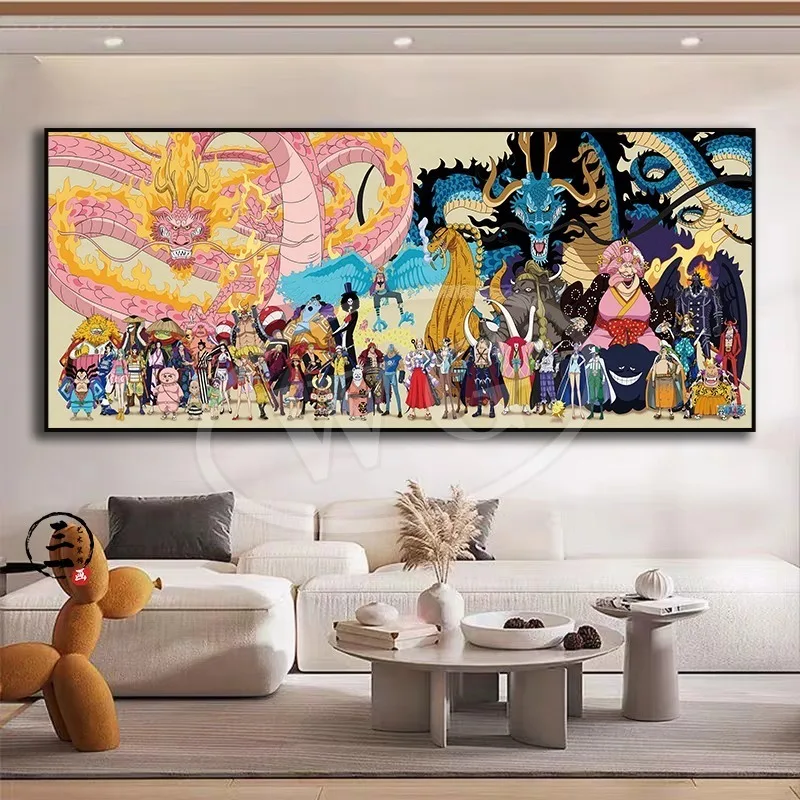 One Piece decorative painting Luffy Zoro Ace anime sofa background wall hanging painting One Piece study bedroom mural