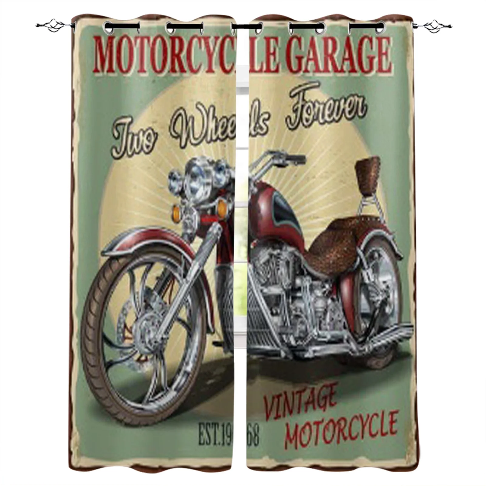 Vintage Garage Motorcycle Poster Window Curtain For Kids Room Children Curtains For Child Bedroom Living Room Decoration