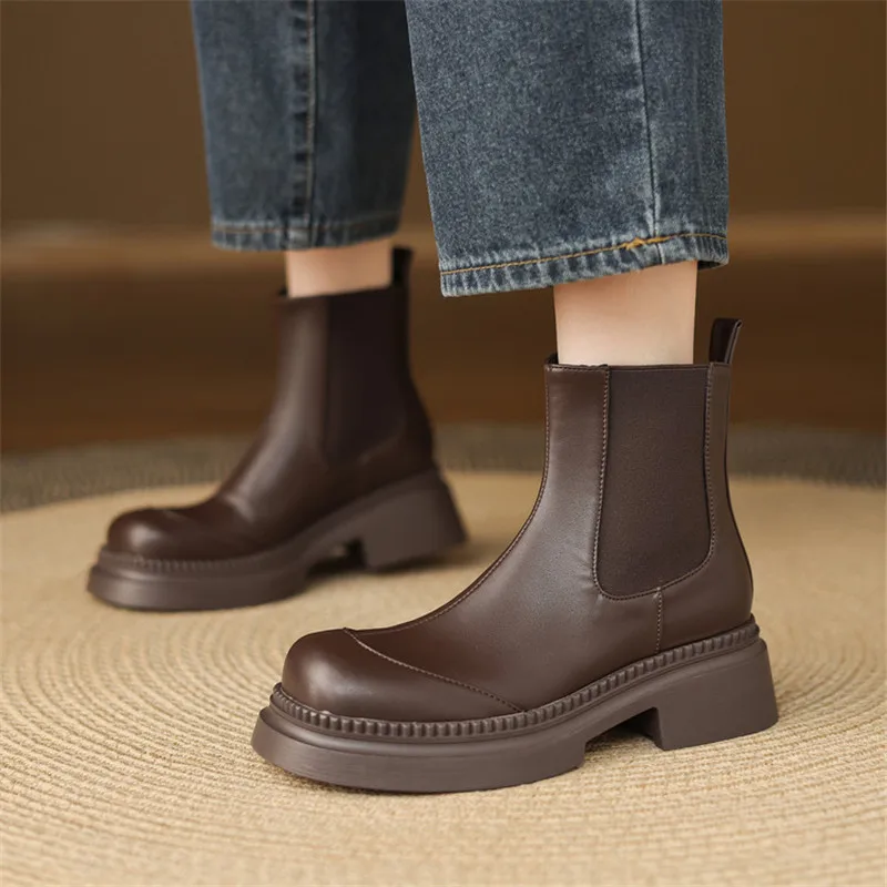 2026 Autumn Winter Women Boots Fashion Round Toe Shoes for Women Handmade Platform Boot Thick High Heels Short Boots Ankle Boots