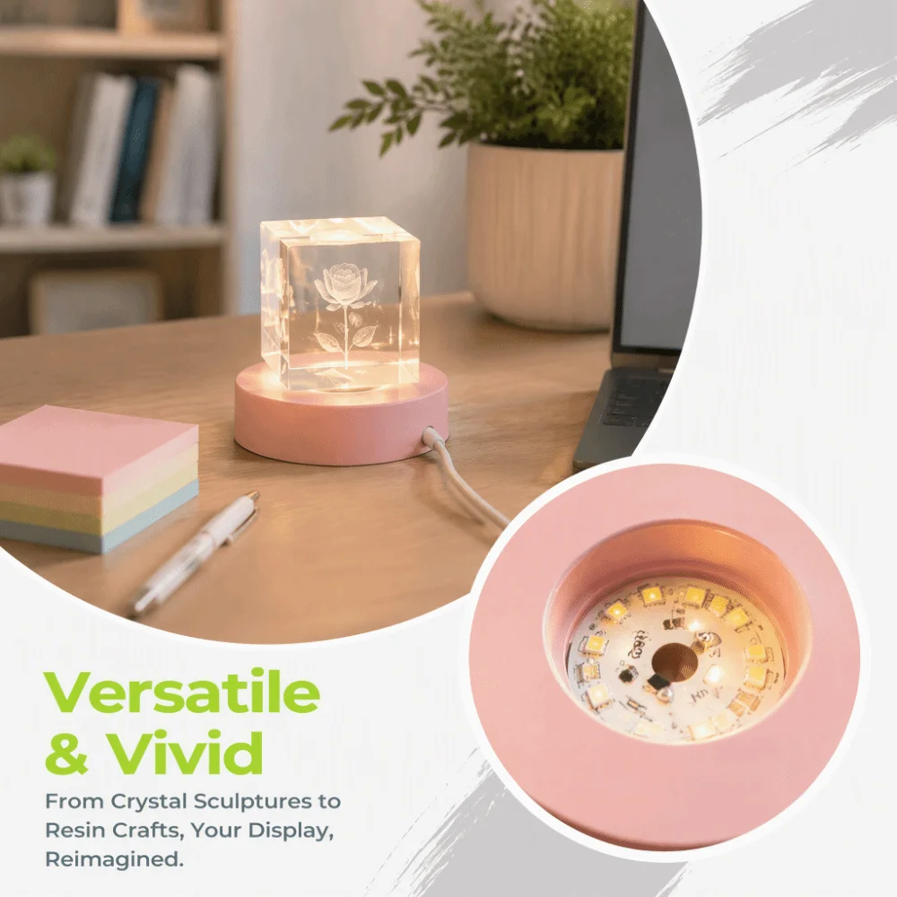 Round LED Light Art Display Base White Light/Warm Light/Colorful Light Multicolor Plastic LED Light Base Display Stand
