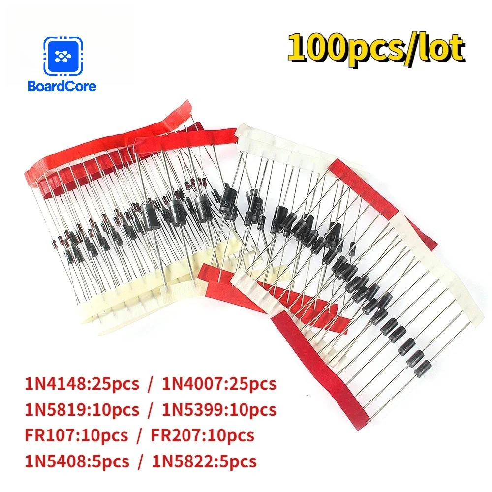 100 шт./лот 1N4148 1N4007 1N5819 1N5399 1N5408 1N5822 FR107 FR207 набор выпрямительных диодов быстрого переключения диод Шоттки комплект резисторов