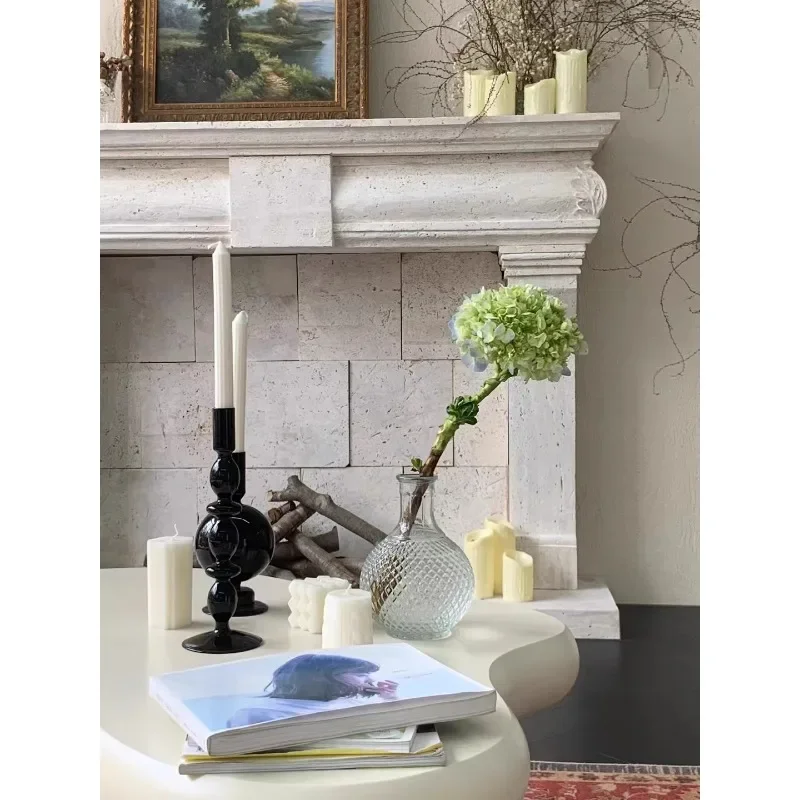 D88 Natural travertine fireplace antique medieval fireplace decorative cabinet