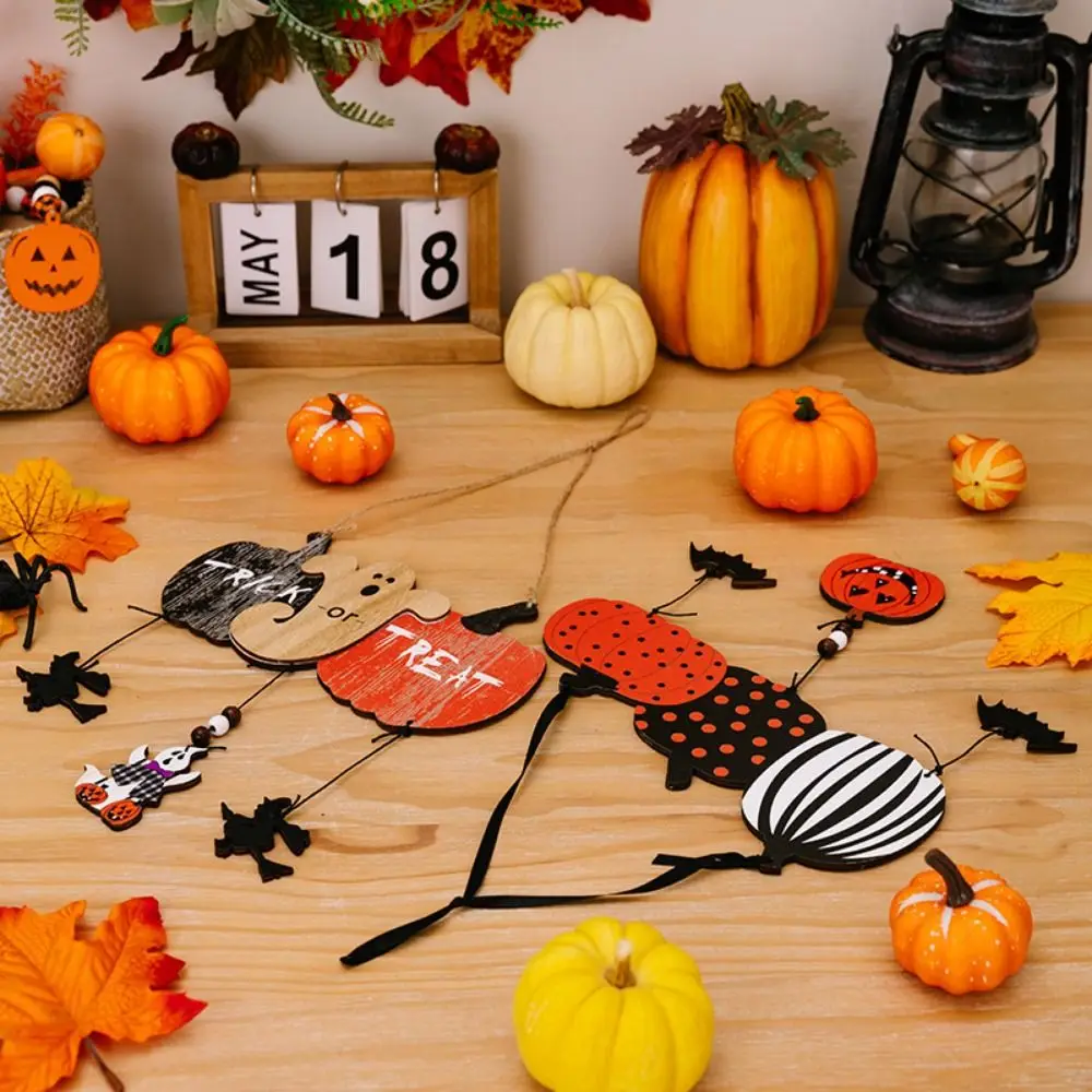2pcs/set Decorative Halloween Wooden Pendants Witch Colorful Pumpkin Hanging Pendant Ghost Bat Party Ornament