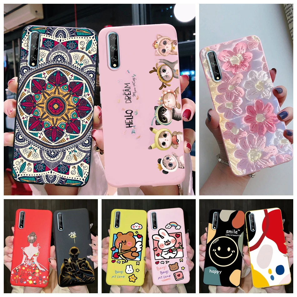 Silicone Phone Case For Huawei Y8P Y9 Prime 2019 Back Cover Cute Cat Cartoon Flower Housing Fundas For Huawei Y8P Y9Prime Cases