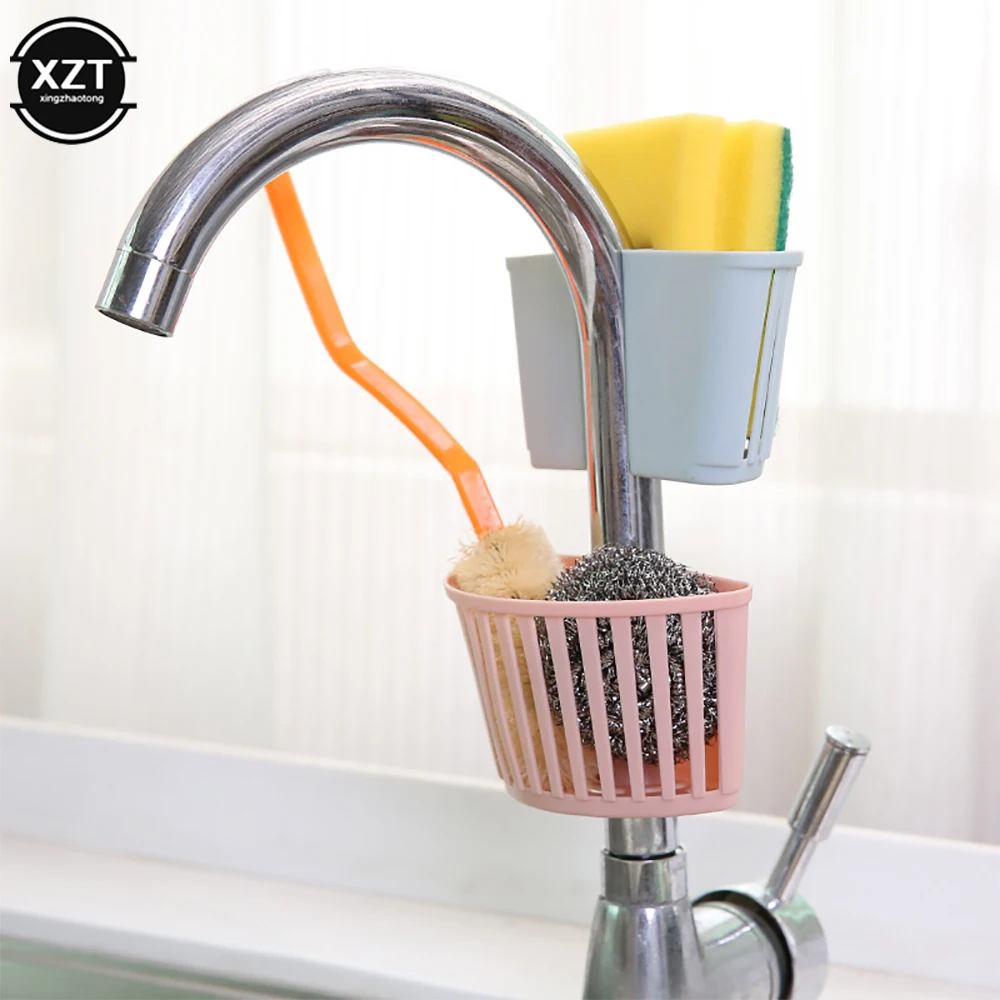 Hollow new small drain basket can be buckled kitchen sink plastic sponge rack bathroom nozzle pipe storage