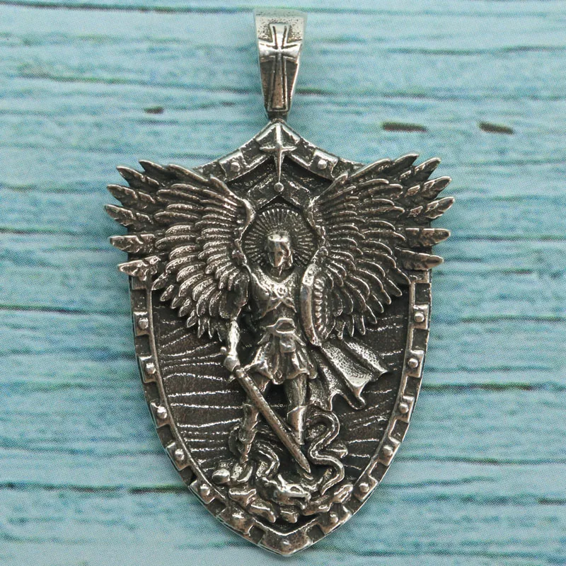 Buy 4 Get 1 Free SheCrown 13g Saint Michael Mens Silver Pendant assembles all emblems of divine power Present