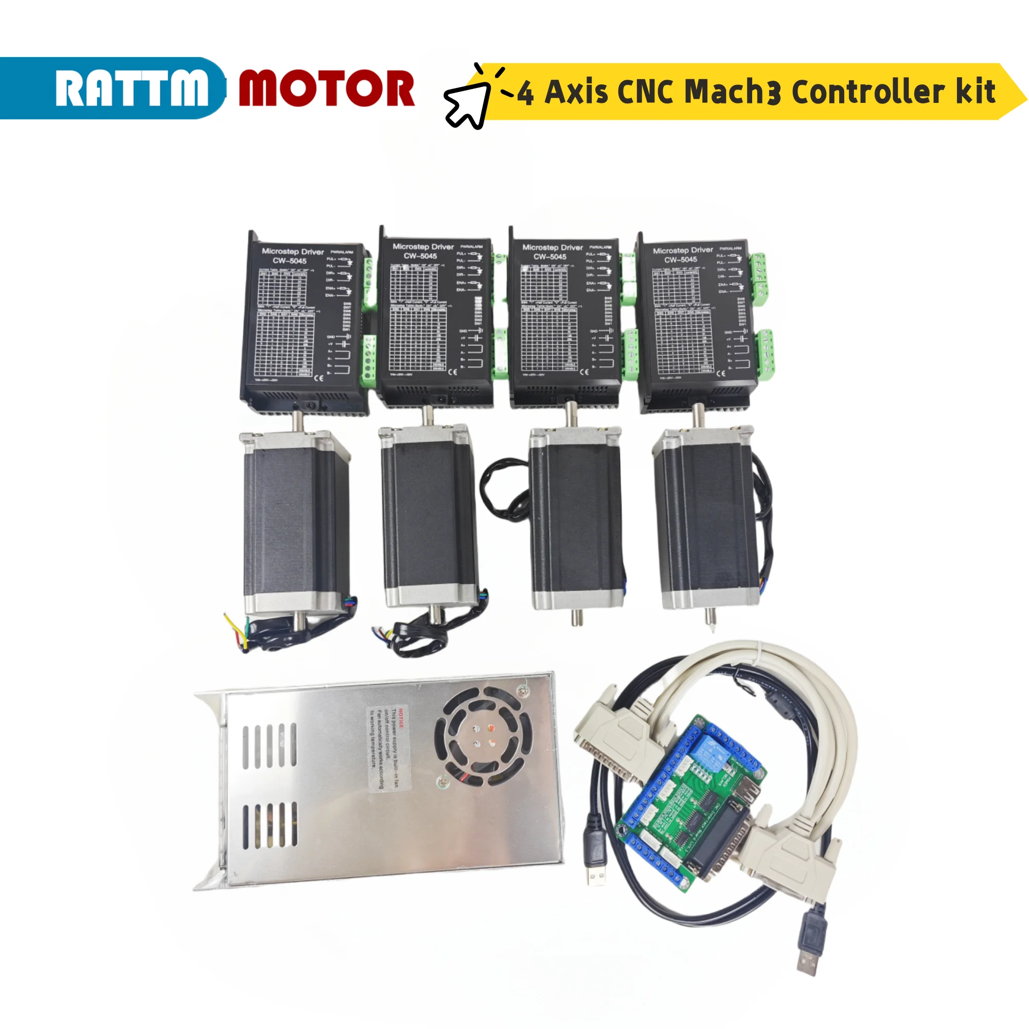 【EU Stock】3 4 Axis CNC Mach3 Controller kit Nema 23 Stepper Motor Dual Shaft 425oz-in 3A & Motor Driver 50V 4.5A &Power supply