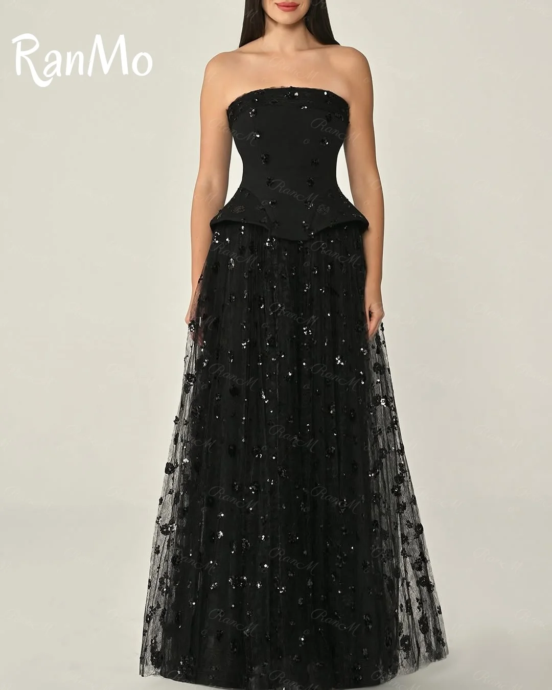 Ranmo 2025 Strapless Beadings Prom Dress Customized Lace Shiny A-Line Evening Dresses Sexy Wedding Party Dress Long Sharon Dress