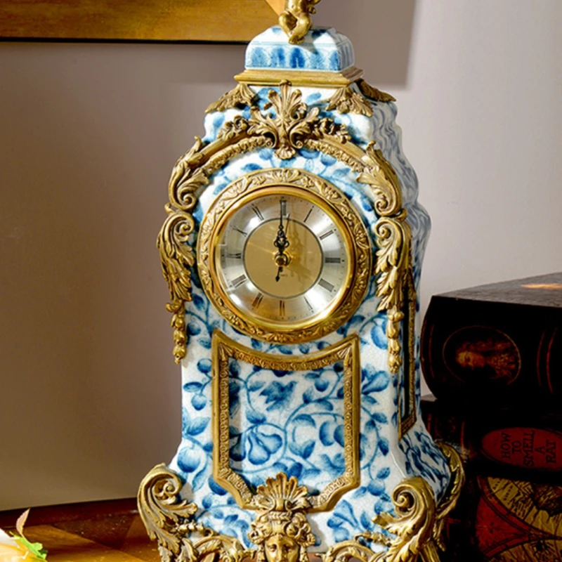 

Blue and white ceramics with copper clock creative home villa living room entrance clock ornament