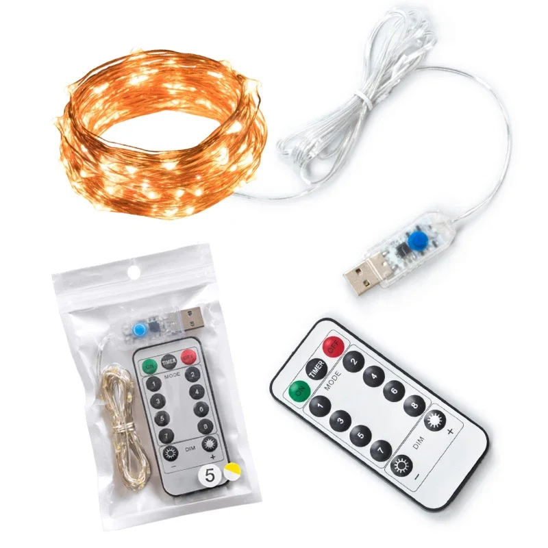 Cadena de luz minimalista con USB, luz de alambre de cobre con Control de voz a prueba de agua IP65, decoración de boda y fiesta de navidad