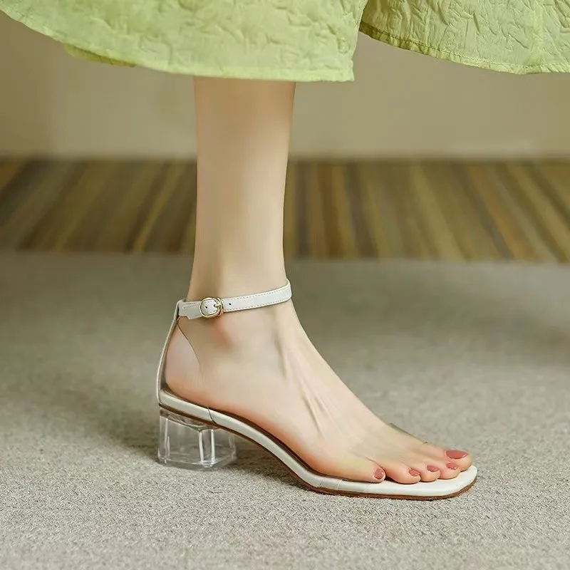 Summer PVC Sandals Women Jelly Crystal High Heels Women Transparent Heel Sandals Buckle Open Toed Pumps Women Shoes