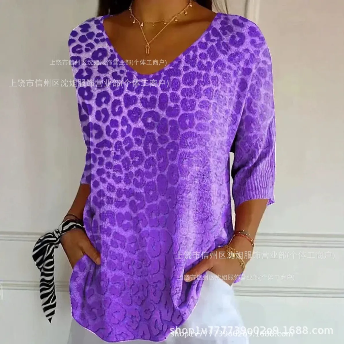 Long Sleeve Top Loose Fit Chinese Style with Three Quarter Sleeve Elegant 3d Effect T Shirts for Women Summer Daily Wear Top