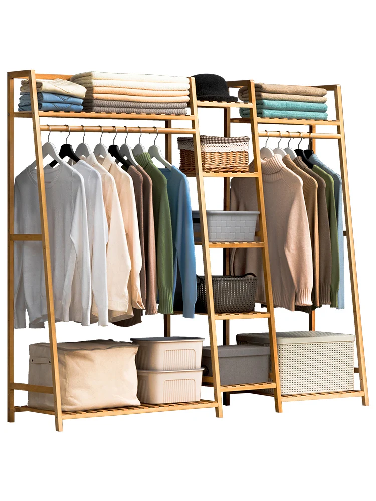 

Hanging clothes rack, floor to ceiling bedroom clothes rack, clothes storage rack, household solid wood pole wardrobe door