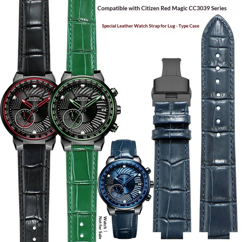 Convex End Genuine Leather Watch Strap for Citizen ECO‑DRIVE CC3039‑08E CC3079‑11E CC3035‑50E Cowhide Replacement Wrist Band