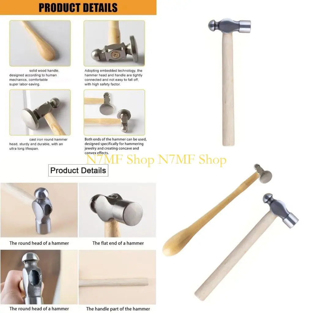 

N7MF Практические ювелирные изделия, изготовление молотка маленький железный молоток с деревянной ручкой для создания удобного