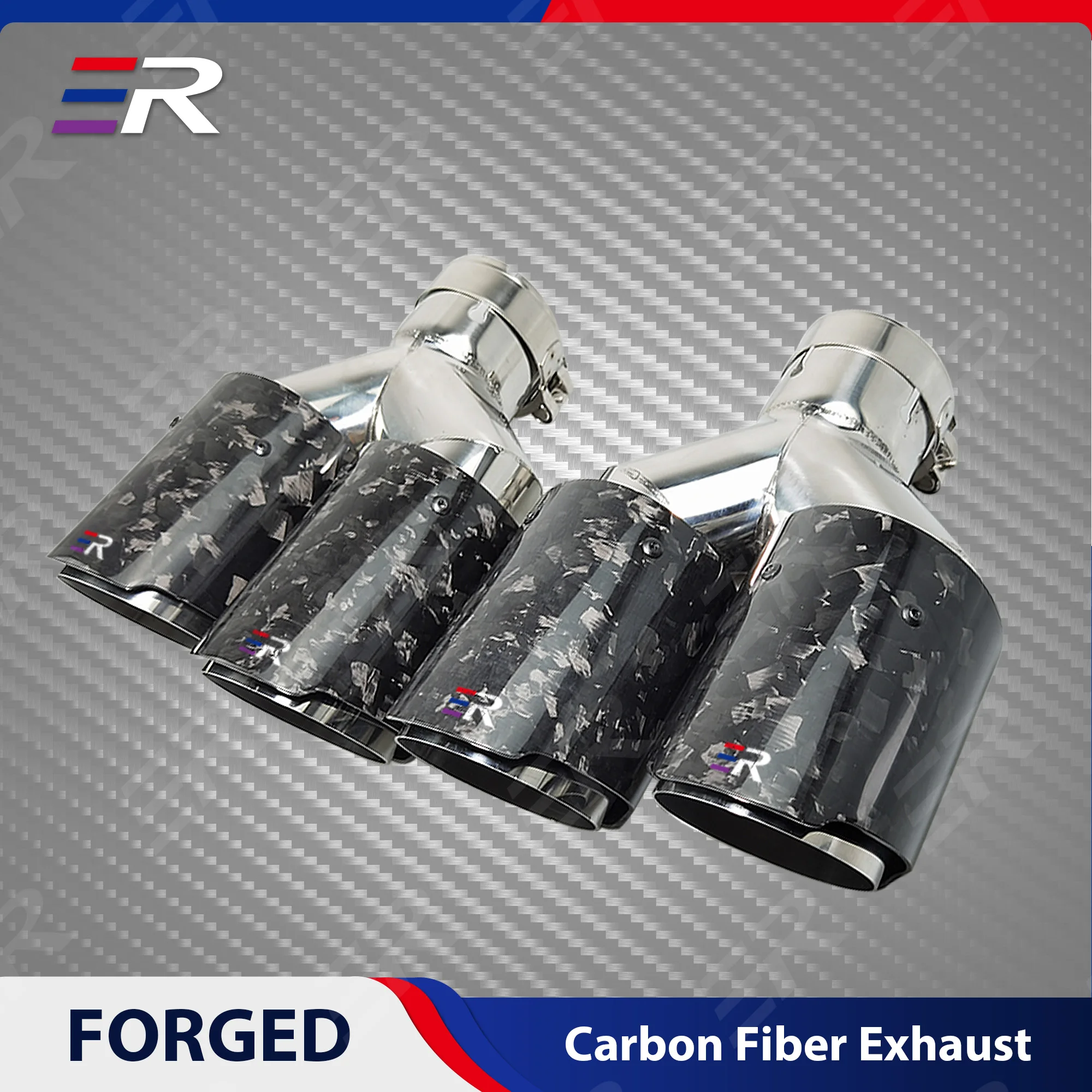 

ER Exhaust Tip Genuine Glossy Carbon Fiber Upgrade car accessories Dual Outlet stainless steel Auto muffler Tips tailpiep Modify