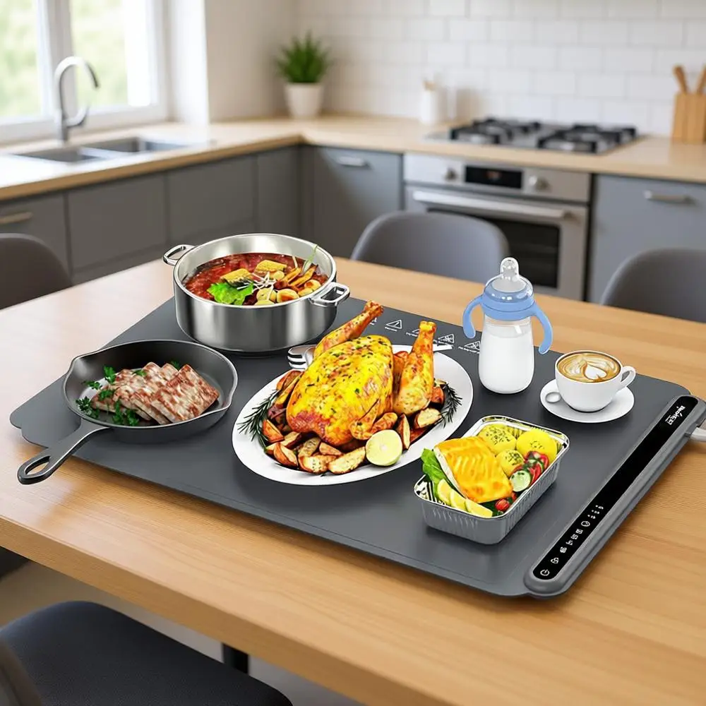 

Fast Heating Warming Mat for Food, Portable Electric Warming Tray for Parties Buffet with 4 Hours Timer Setting, Roll Up Food Wa