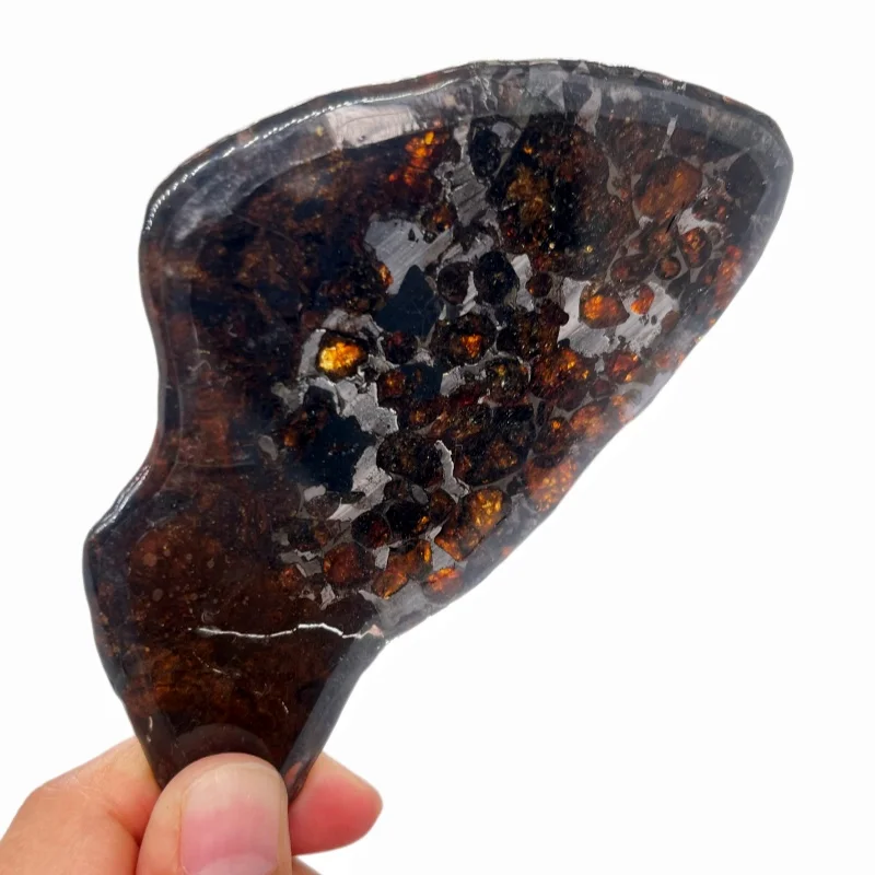 Sericho Pallasite Meteorite Slice Kenya Polished Olivine Meteorite Irregular Piece Natural Space Collection Specimen QA888