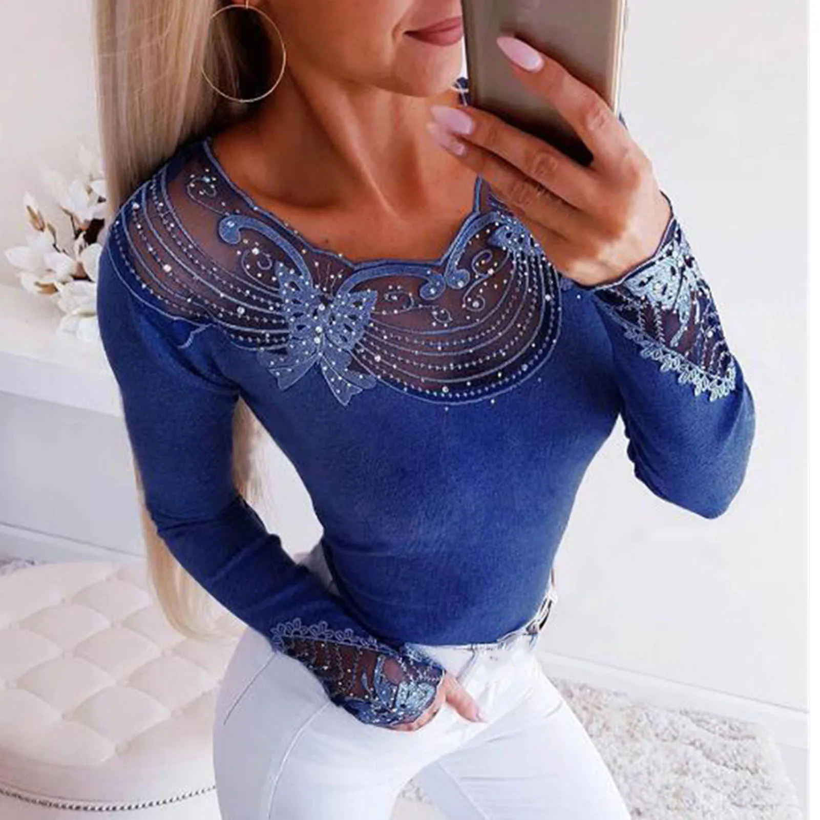 Woman Sexy Blouses 2024 Autumn Hollow Heart Velvet Patchwork Ribbed Knitted O-Neck Contrast Binding Ruffles Cold Shoulder Top