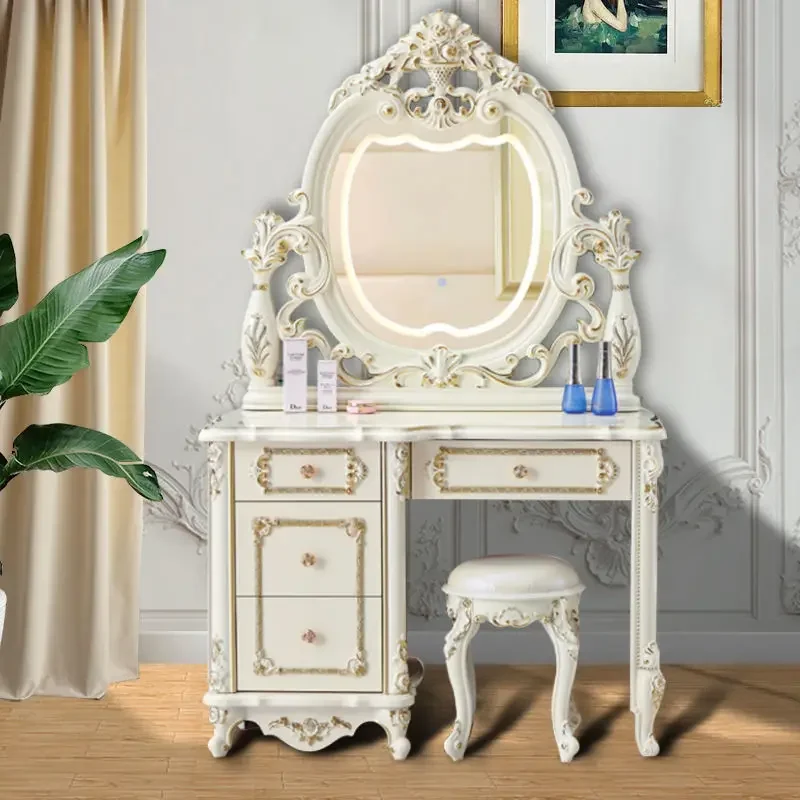 

European Mirror Dressing Table Bedroom Storage Chair White Dressing Table Drawers Light Toaletka Z Lustrem Salon Furniture