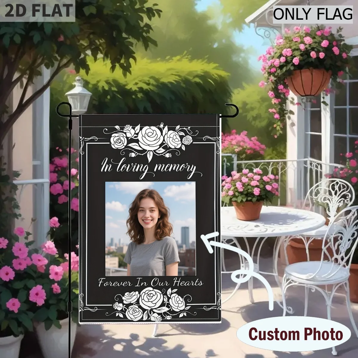 1pc 12x18inch custom memorial flag, cemeteries, yards, lawns. Custom with photos, names, dates, 