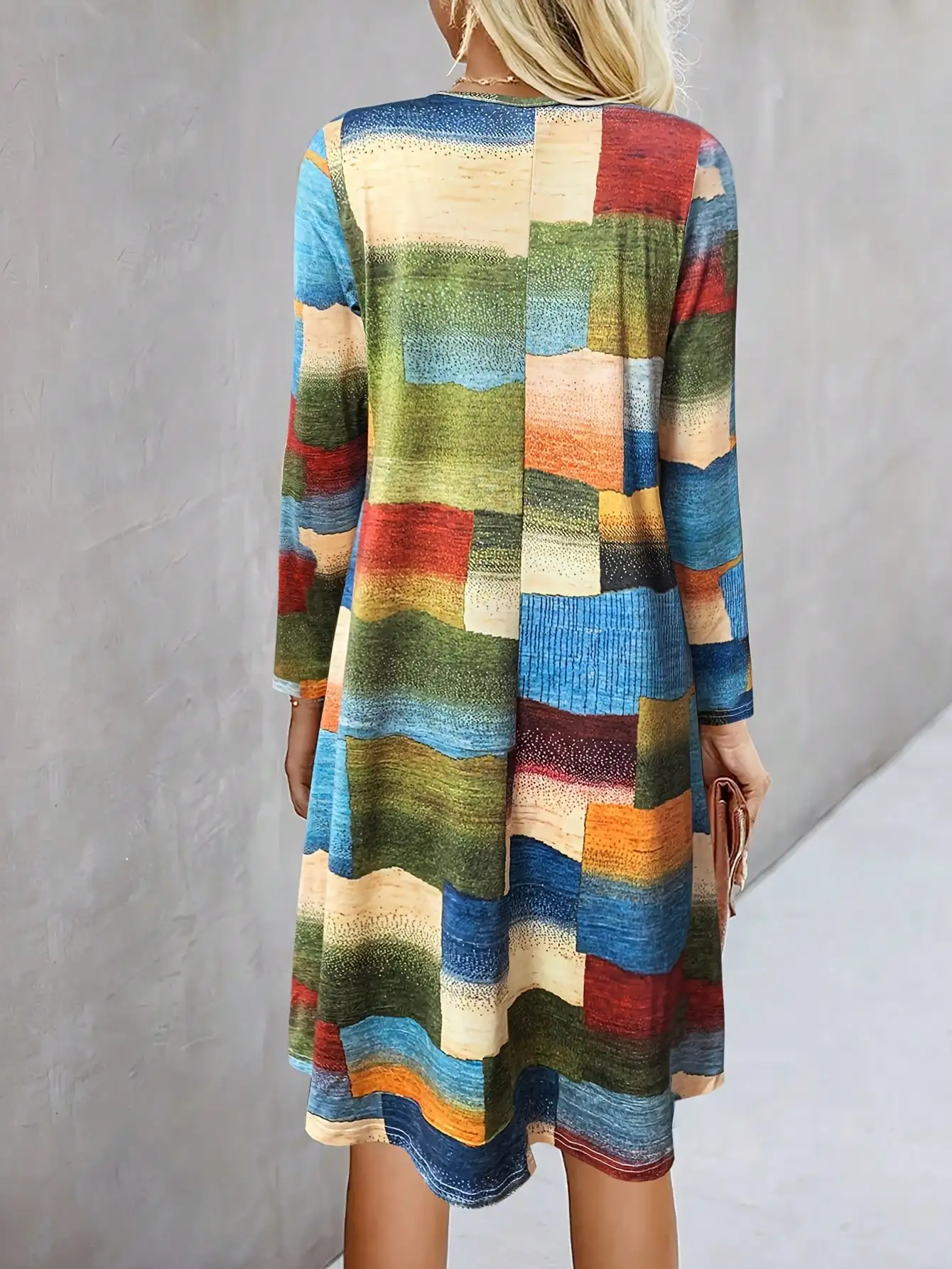Spring New Arrival Women's Geometric Pattern Long Sleeve Dress,everyday boho dress, flowy office & weekend dress