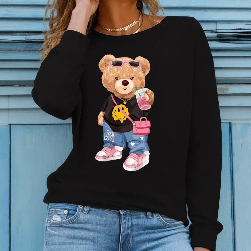 Autumn Ladies Long Sleeve Printed T Shirt Trendy Loose Pullover Tee Casual Round Neck Comfortable Streetwear Female Tops
