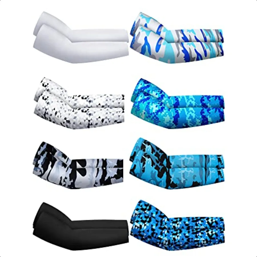 8 Pairs UV Cooling Sun Protection Sleeves to Cover Arms Ice Silk Cooling Comprion Sleeve for Men Women