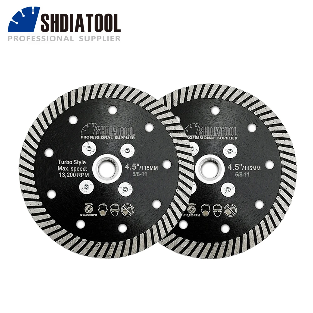 

SHDIATOOL 2pcs/set Diamond Hot Pressed Narrow Turbo Saw Blade Cutting Disc 5/8-11 Flange 105mm/4'' Block Tile Marble Concrete