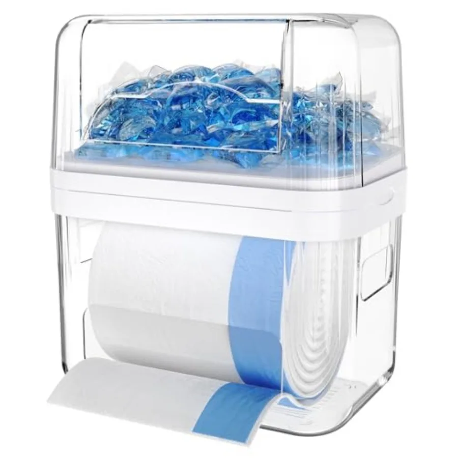 

Trash Bag Dispenser and Dishwasher Pods Container, 3 in 1 Clear Acrylic Garbage Bags Holder Under Sink Organizer Laundry Pods D