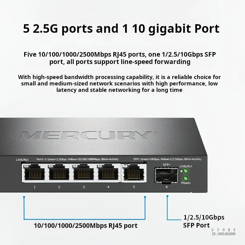 MERCURY 5-port 2.5G Switch 2500mbps Rj45, 5*2.5GE+1*SFP+ Port , Network Hub and Splitter, Plug and Play,10g Sfp Switch ,SE106