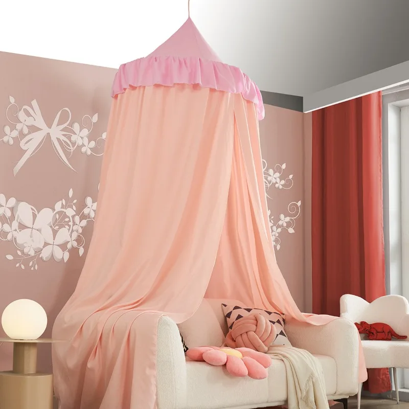2026 Children's Room Cute Princess Dome Fringed Bed Net Bed Mantle Tent Lace Mosquito Net Ceiling No Punching Installation view 2
