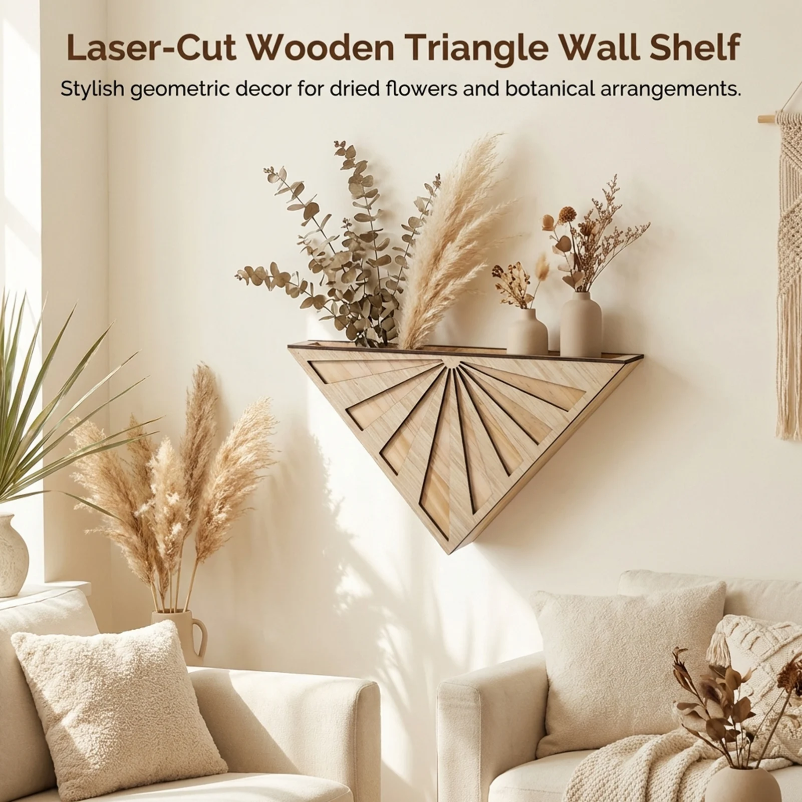 Wall Planter Triangle Design for Home Decoration Natural Material Easy Installation