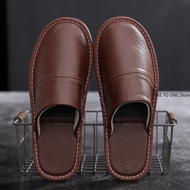 

Home Leather Slippers Men and Women Spring 2026 New Non-slip Waterproof Floor Shoes Anti-odor Soft Sole males Indoor Slides Hot
