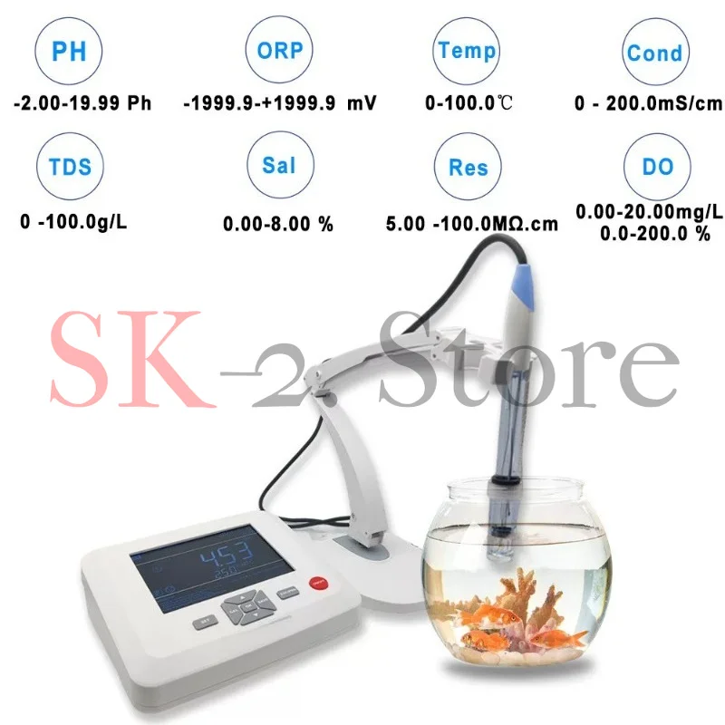 High Precision Desktop 8in 1 PH/ORP/TDS/EC/Temp/Sal/Res/DO Cosmetic Lab Water Quality Tester Conductivity PH Meter Digital